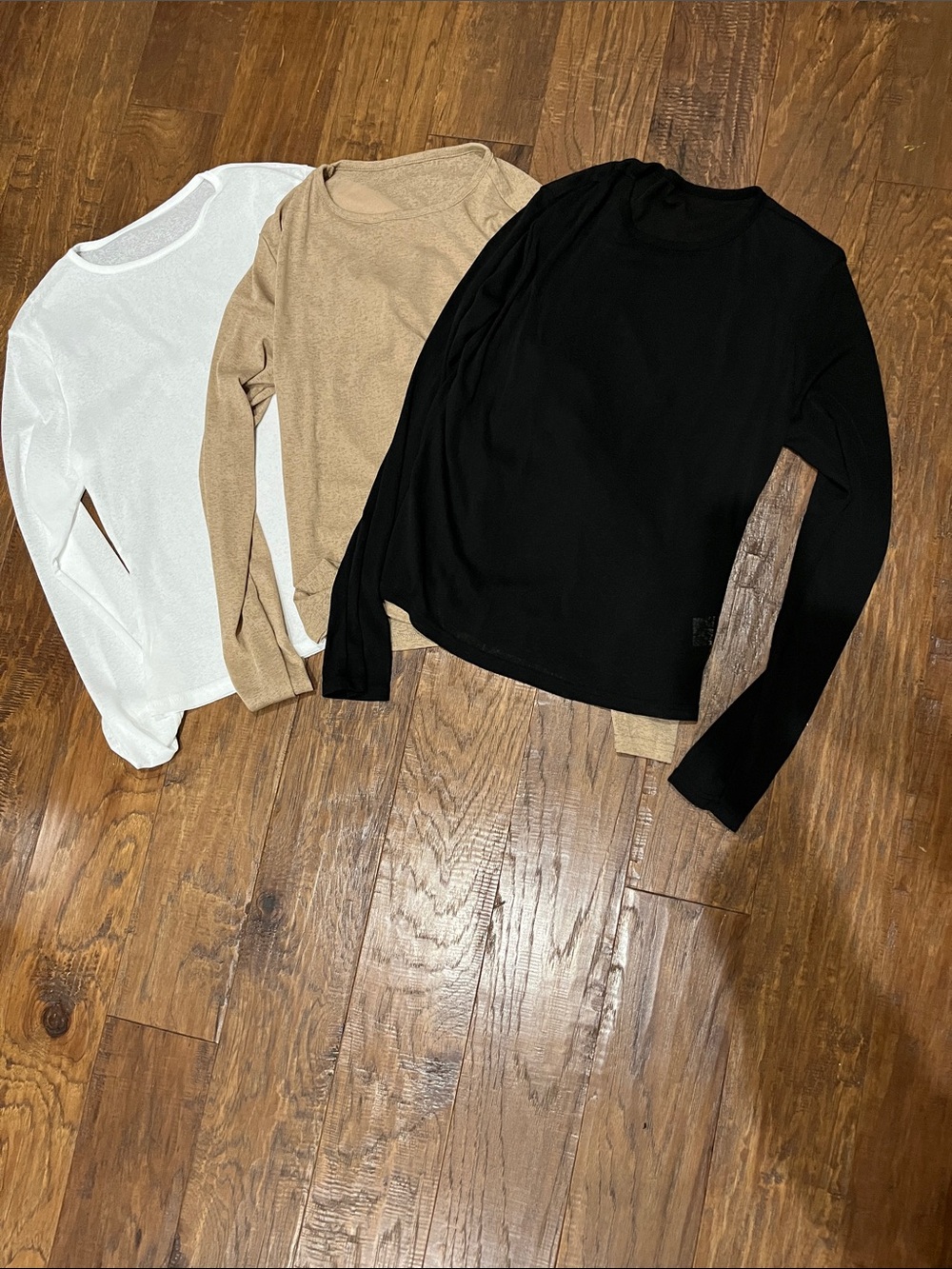SHEIN sheer long sleeve trio in Black, Cream, and Tan